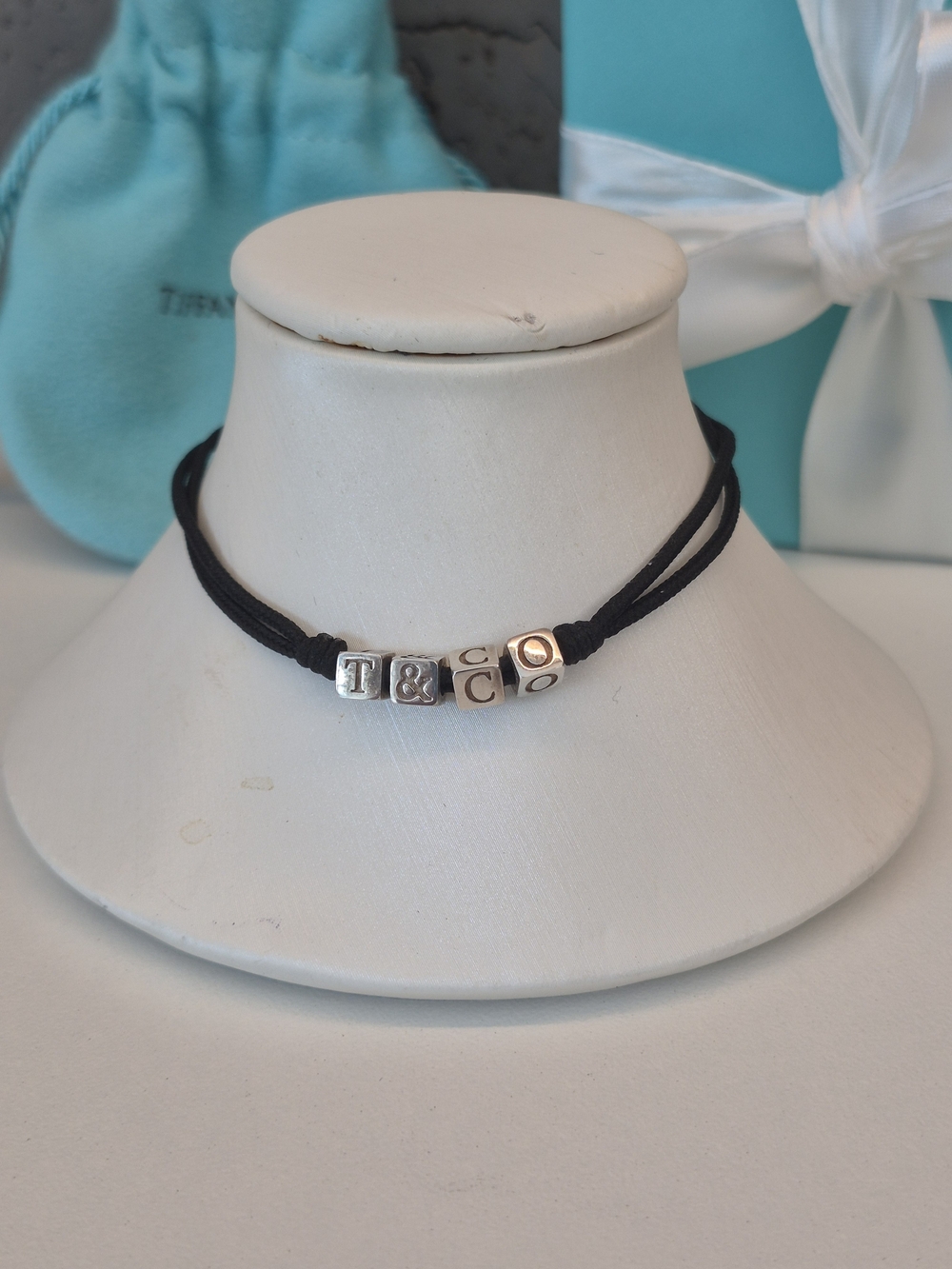 Tiffany & Co. New Sterling Silver Block Letters, Double Cord Bracelet With Box